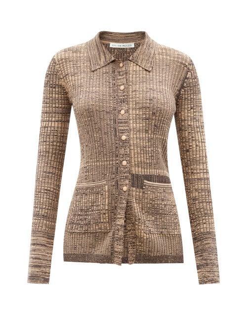 Live The Process - Patch-pocket Ribbed Cardigan - Womens - Brown Multi
