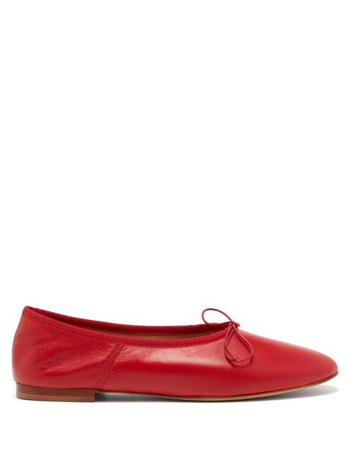 Matchesfashion.com Mansur Gavriel - Bow-embellished Leather Ballet Flats - Womens - Red