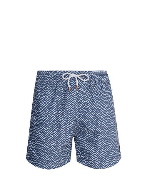 Matchesfashion.com Retromarine - Zigzag Print Swim Shorts - Mens - Navy