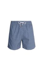 Matchesfashion.com Retromarine - Zigzag Print Swim Shorts - Mens - Navy