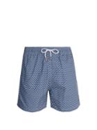 Matchesfashion.com Retromarine - Zigzag Print Swim Shorts - Mens - Navy