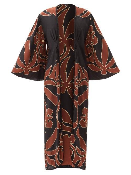 Johanna Ortiz - Evening Rituals Palm-print Silk-crepe Coat - Womens - Black Brown