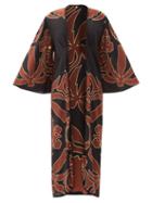Johanna Ortiz - Evening Rituals Palm-print Silk-crepe Coat - Womens - Black Brown