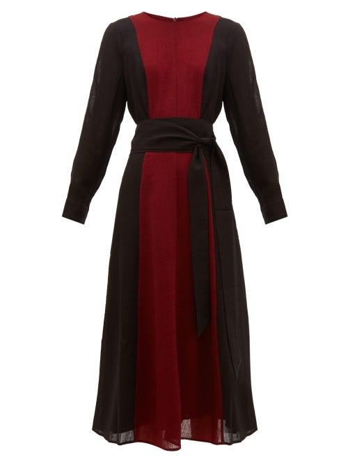 Matchesfashion.com Cefinn - Panelled Belted Voile Midi Dress - Womens - Burgundy Multi