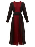 Matchesfashion.com Cefinn - Panelled Belted Voile Midi Dress - Womens - Burgundy Multi