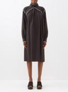 Batsheva - Mabel High-neck Cotton Smock Dress - Womens - Black White