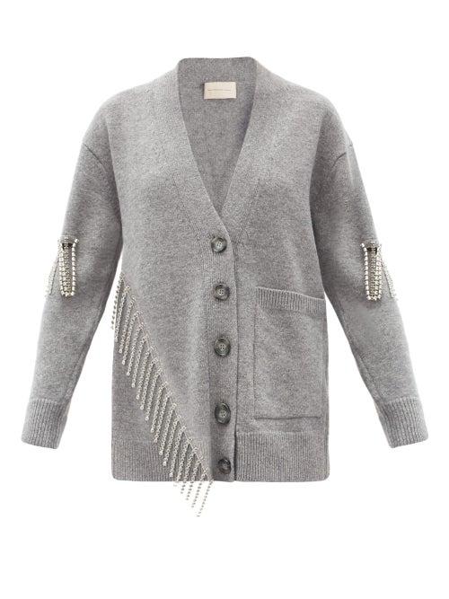 Matchesfashion.com Christopher Kane - Asymmetric Crystal-embellished Wool Cardigan - Womens - Grey