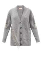 Matchesfashion.com Christopher Kane - Asymmetric Crystal-embellished Wool Cardigan - Womens - Grey