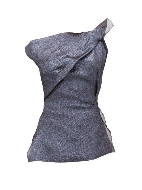 Matchesfashion.com Roland Mouret - Braxton Lam Cloqu One Shoulder Top - Womens - Blue Multi