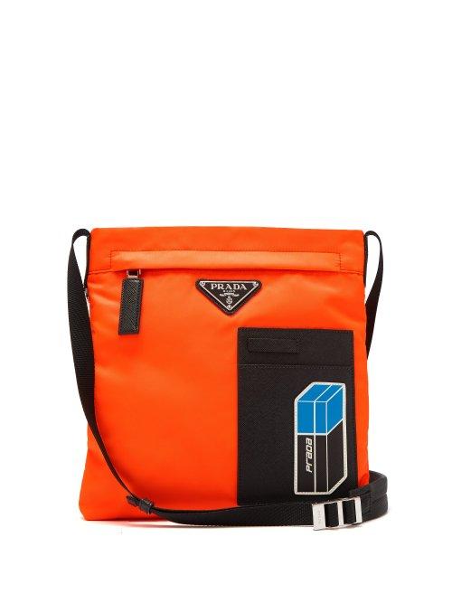 Matchesfashion.com Prada - Logo Plaque Nylon Cross Body Bag - Mens - Orange Multi