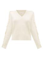 Matchesfashion.com See By Chlo - Floral Lace Sleeve Insert Wool Blend Sweater - Womens - Ivory