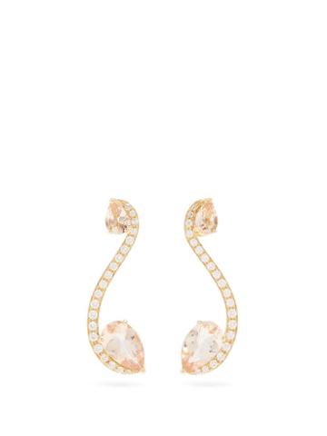 Matchesfashion.com Anissa Kermiche - Sissi Diamond, Morganite & 18kt Gold Earrings - Womens - Gold