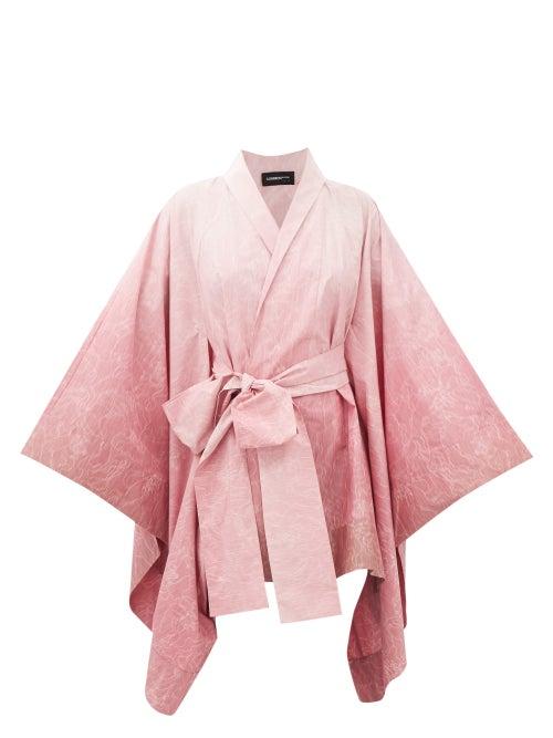 Common Hours - Printed-jacquard Cloak Mini Dress - Womens - Pink Print