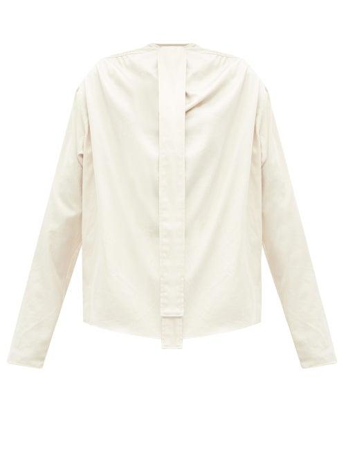 Matchesfashion.com Lemaire - Neck-tie Cotton-satin Blouse - Womens - Ivory