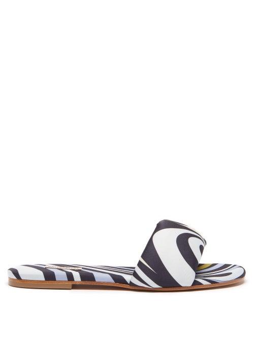 Emilio Pucci - Celeste Printed-satin Slides - Womens - Navy Multi