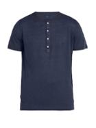 Matchesfashion.com 120% Lino - Henley Linen T Shirt - Mens - Dark Navy