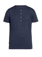 Matchesfashion.com 120% Lino - Henley Linen T Shirt - Mens - Dark Navy