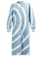 Matchesfashion.com Ganni - Blackstone Bleach Tie Dye Cotton Blend Denim Dress - Womens - Denim