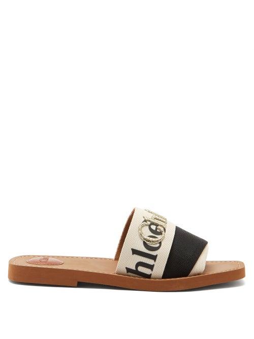 Matchesfashion.com Chlo - Woody Logo-embroidered Canvas Slides - Womens - Black White