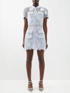 Self-portrait - Patch-pocket Guipure-lace Mini Dress - Womens - Light Blue