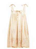 Matchesfashion.com Innika Choo - Floral Embroidered Ramie Mini Dress - Womens - Beige