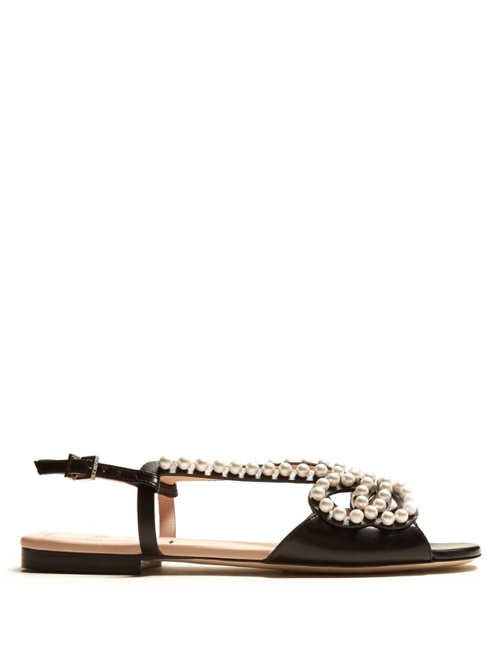 Fendi Pearl Land Embellished Leather Sandals