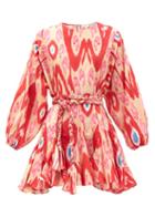 Matchesfashion.com Rhode - Ella Belted Ikat-print Cotton Mini Dress - Womens - Red Print