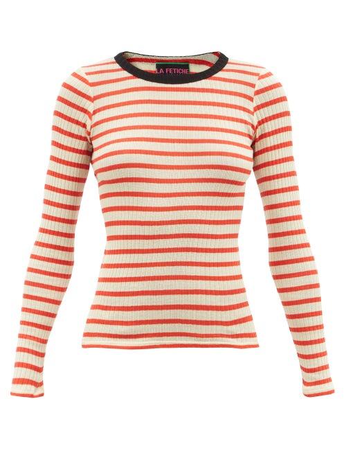 La Fetiche - Jackie Raye Striped Rib-knitted Cotton Sweater - Womens - Red White