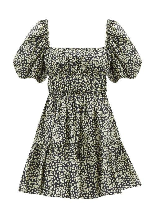 Matteau - Puffed-sleeve Floral-print Cotton-poplin Dress - Womens - Navy Floral