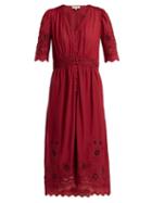 Matchesfashion.com Sea - Greta Floral Embroidered Cotton Midi Dress - Womens - Red