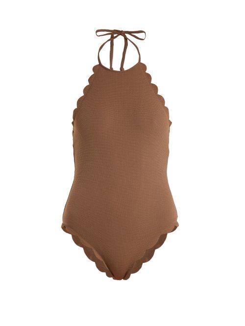Matchesfashion.com Marysia - Mott Scallop Edged Swimsuit - Womens - Brown