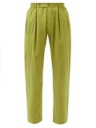 Mens Rtw Smr Days - Bondi Pleated Cotton-herringbone Trousers - Mens - Light Green