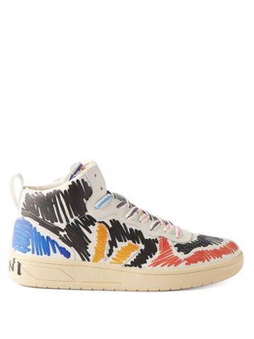 Marni X Veja - V-15 Scribble-print High-top Leather Trainers - Mens - Multi