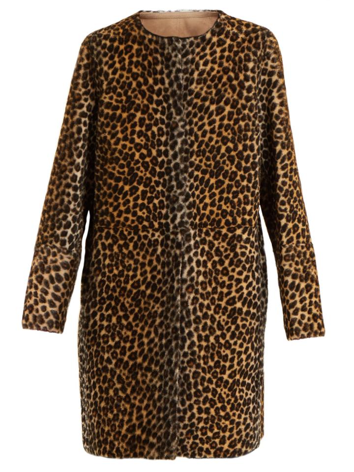 Yves Salomon Reversible Collarless Animal-print Shearling Coat