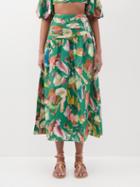Ale Mais - Arlo Brushstroke-print Silk Midi Skirt - Womens - Green Multi