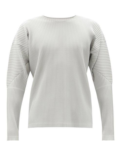 Matchesfashion.com Homme Pliss Issey Miyake - Technical-pleated Long-sleeve T-shirt - Mens - Light Grey