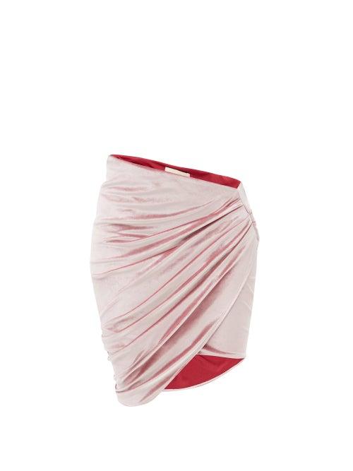 Matchesfashion.com Alexandre Vauthier - Asymmetric Velvet Mini Skirt - Womens - Pink