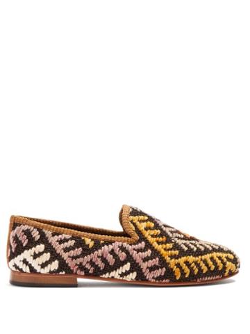 Matchesfashion.com Artemis Design Shoes - Chevron Patterned Woven Kilim And Leather Loafers - Mens - Multi