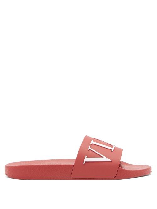 Matchesfashion.com Valentino - Logo Embossed Rubber Slides - Mens - Red