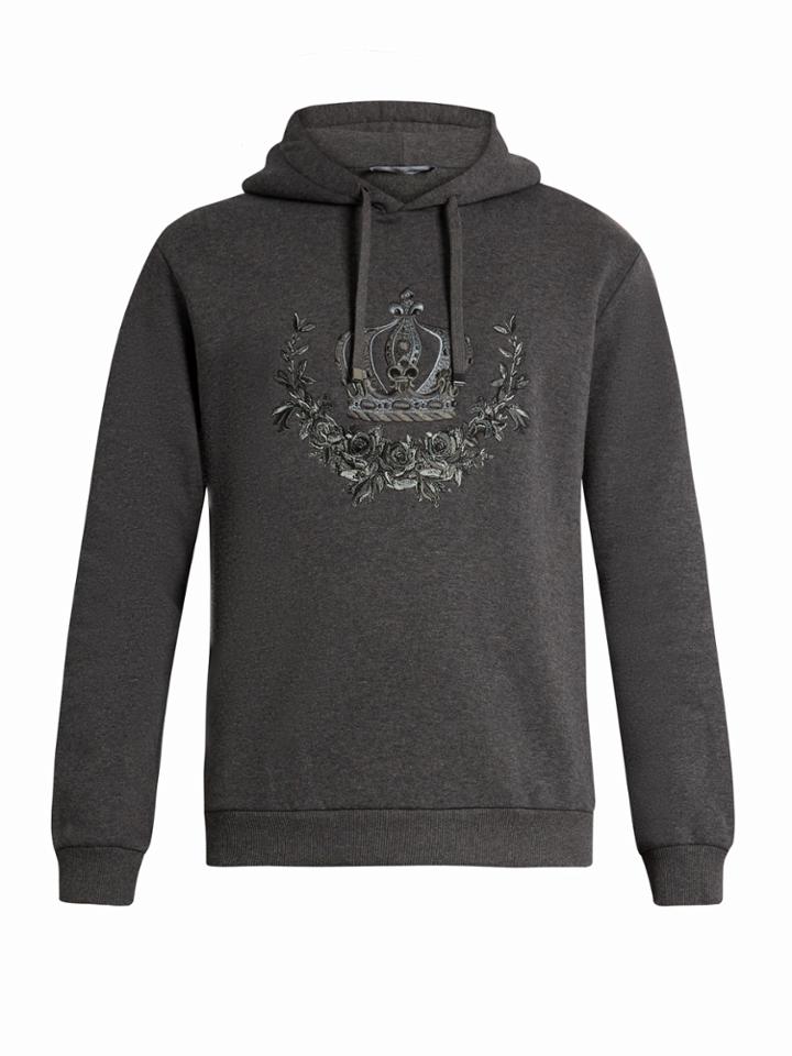 Dolce & Gabbana Crown-embroidered Hooded Cotton-blend Sweatshirt