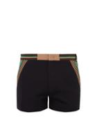 Matchesfashion.com Fendi - Stripe Trimmed Cotton Blend Shorts - Mens - Black Multi