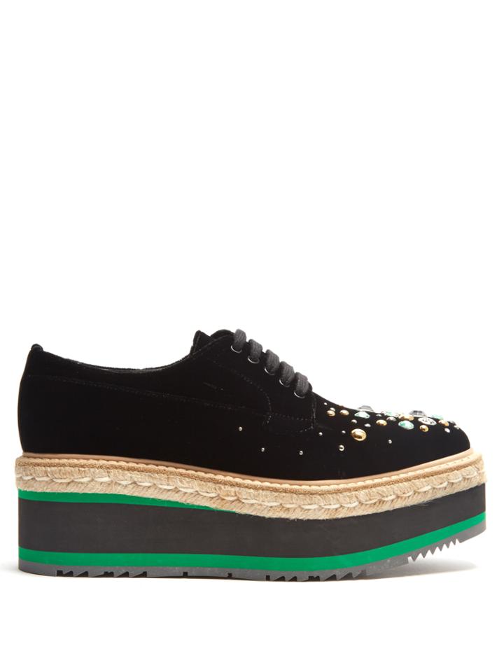 Prada Crystal-embellished Velvet Platform Lace-up Shoes
