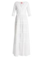 Matchesfashion.com Le Sirenuse, Positano - Anita V Neck Embroidered Cotton Dress - Womens - White