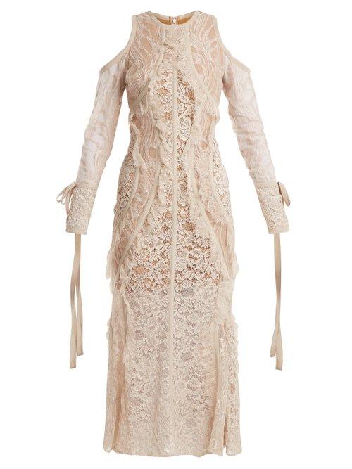 Matchesfashion.com Elie Saab - Fluted Hem Floral Lace Dress - Womens - Nude