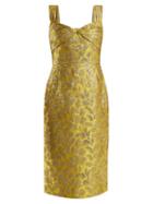 Matchesfashion.com Prada - Sweetheart Neck Floral Brocade Dress - Womens - Yellow