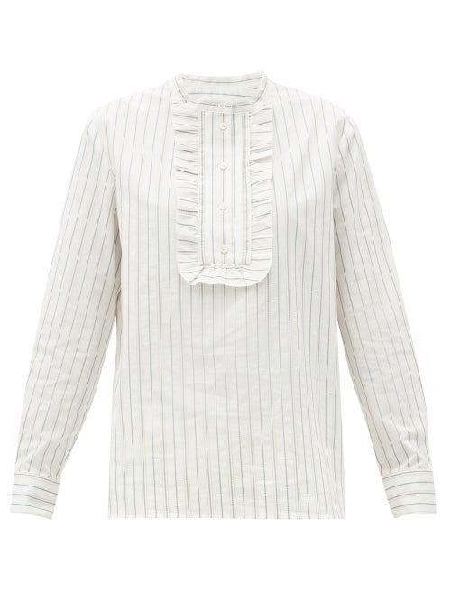 Matchesfashion.com A.p.c. - Madeline Ruffled-bib Striped Cotton Shirt - Womens - White Multi