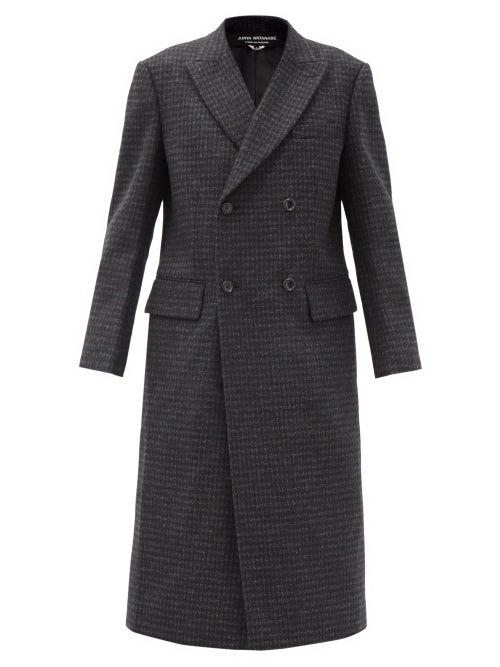 Matchesfashion.com Junya Watanabe - Double-breasted Check Wool Coat - Womens - Dark Grey