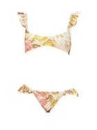 Matchesfashion.com Zimmermann - Bonita Ruffled Floral-print Bikini - Womens - Cream Print