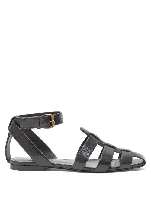 Matchesfashion.com Saint Laurent - Oak Caged Flat Leather Sandals - Womens - Black