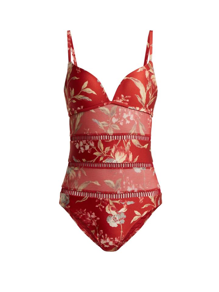 Zimmermann Corsair Floral-print Contrast-panel Swimsuit